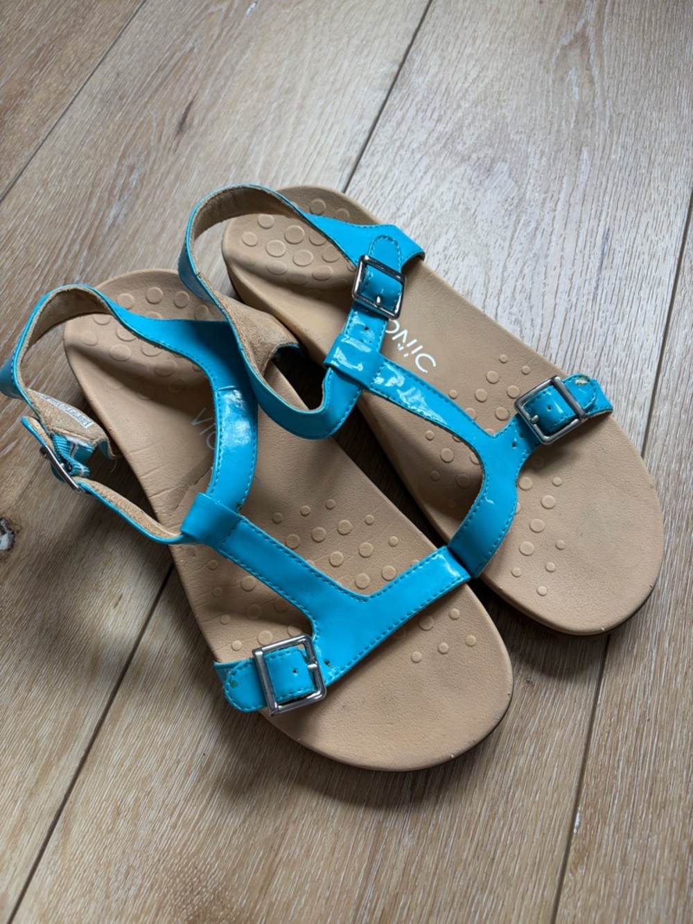Vionic Adriane Orthaheel Women's Size 7 Blue Buckle T-strap Flip Flop Sandals